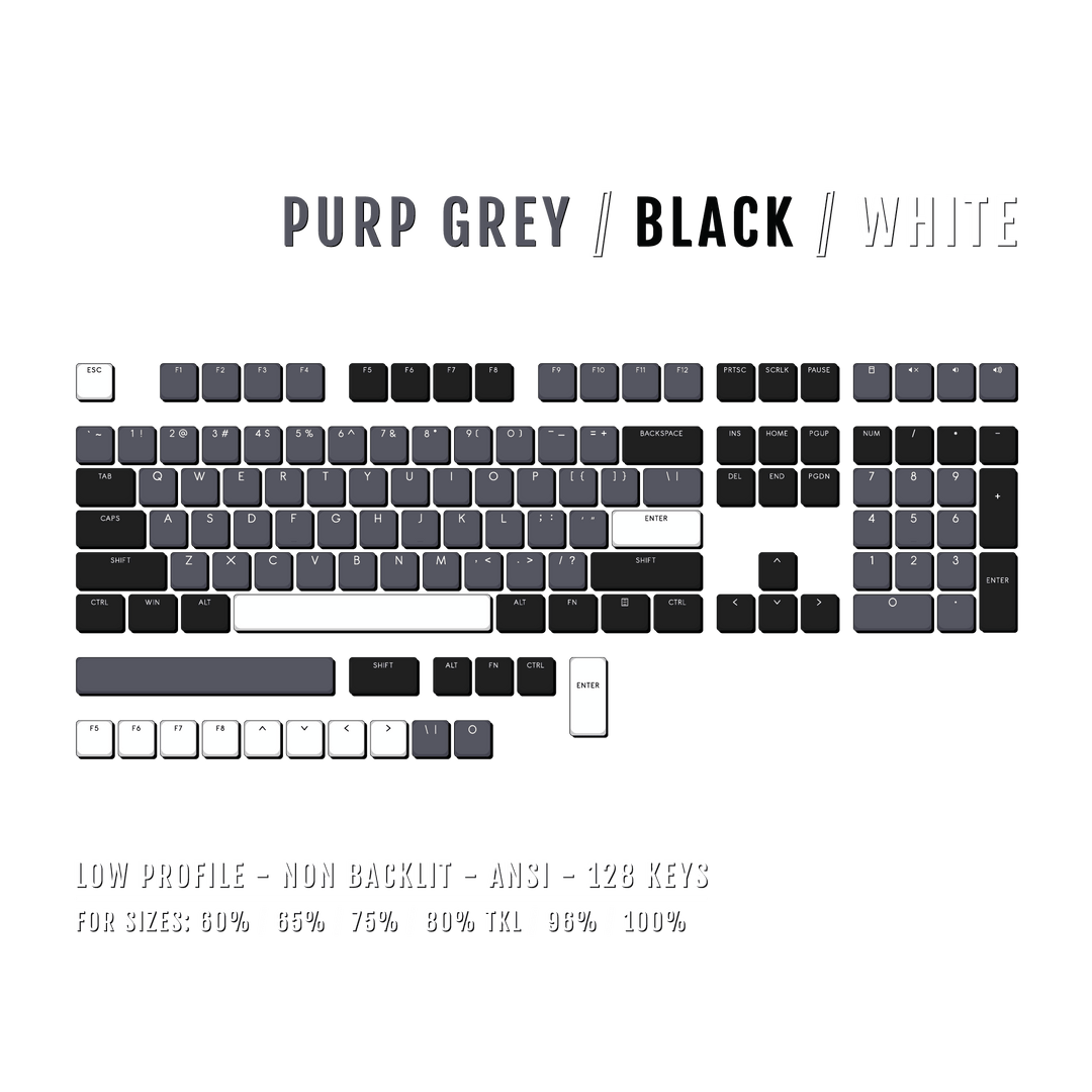 Purple Grey/Black/White Low Profile PBT Keycaps Krome Keycaps LTD Non Backlit Low Profile