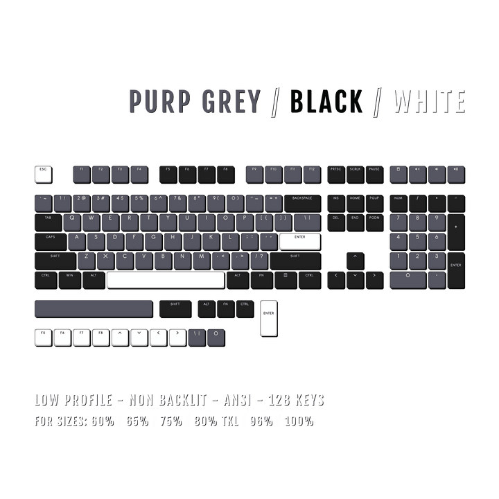Purple Grey/Black/White Low Profile PBT Keycaps Krome Keycaps LTD Non Backlit Low Profile