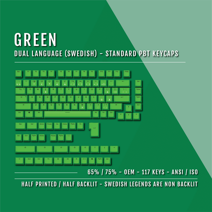 Green Swedish (ISO-SE) Dual Language PBT Keycaps - 65/75% Krome Keycaps LTD swedish