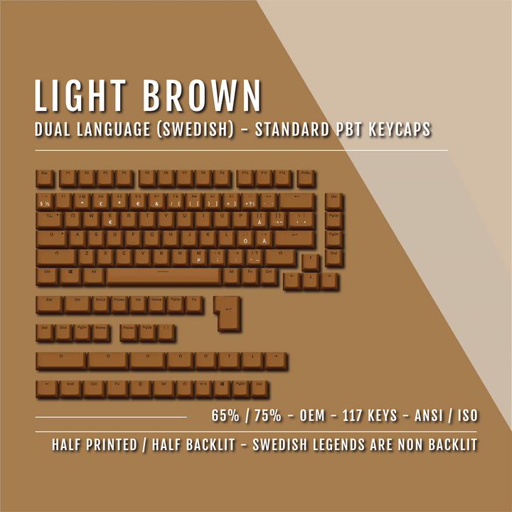 Light Brown Swedish (ISO-SE) Dual Language PBT Keycaps - 65/75% Krome Keycaps LTD swedish