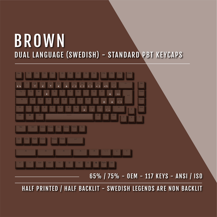Brown Swedish (ISO-SE) Dual Language PBT Keycaps - 65/75% Krome Keycaps LTD swedish