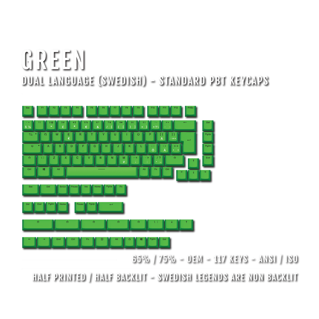 Green Swedish (ISO-SE) Dual Language PBT Keycaps - 65/75% Krome Keycaps LTD swedish