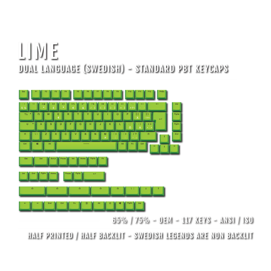 Lime Swedish (ISO-SE) Dual Language PBT Keycaps - 65/75% Krome Keycaps LTD swedish
