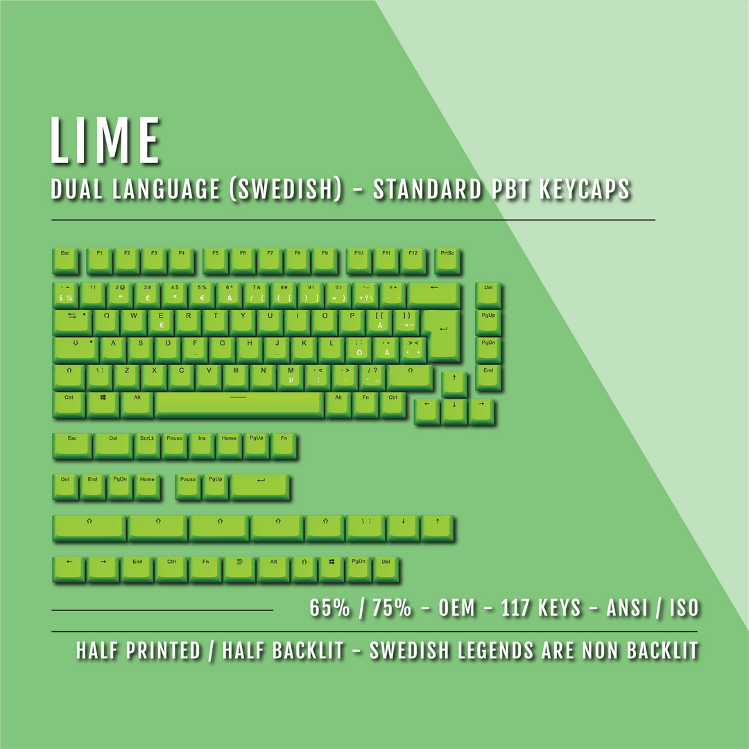 Lime Swedish (ISO-SE) Dual Language PBT Keycaps - 65/75% Krome Keycaps LTD swedish
