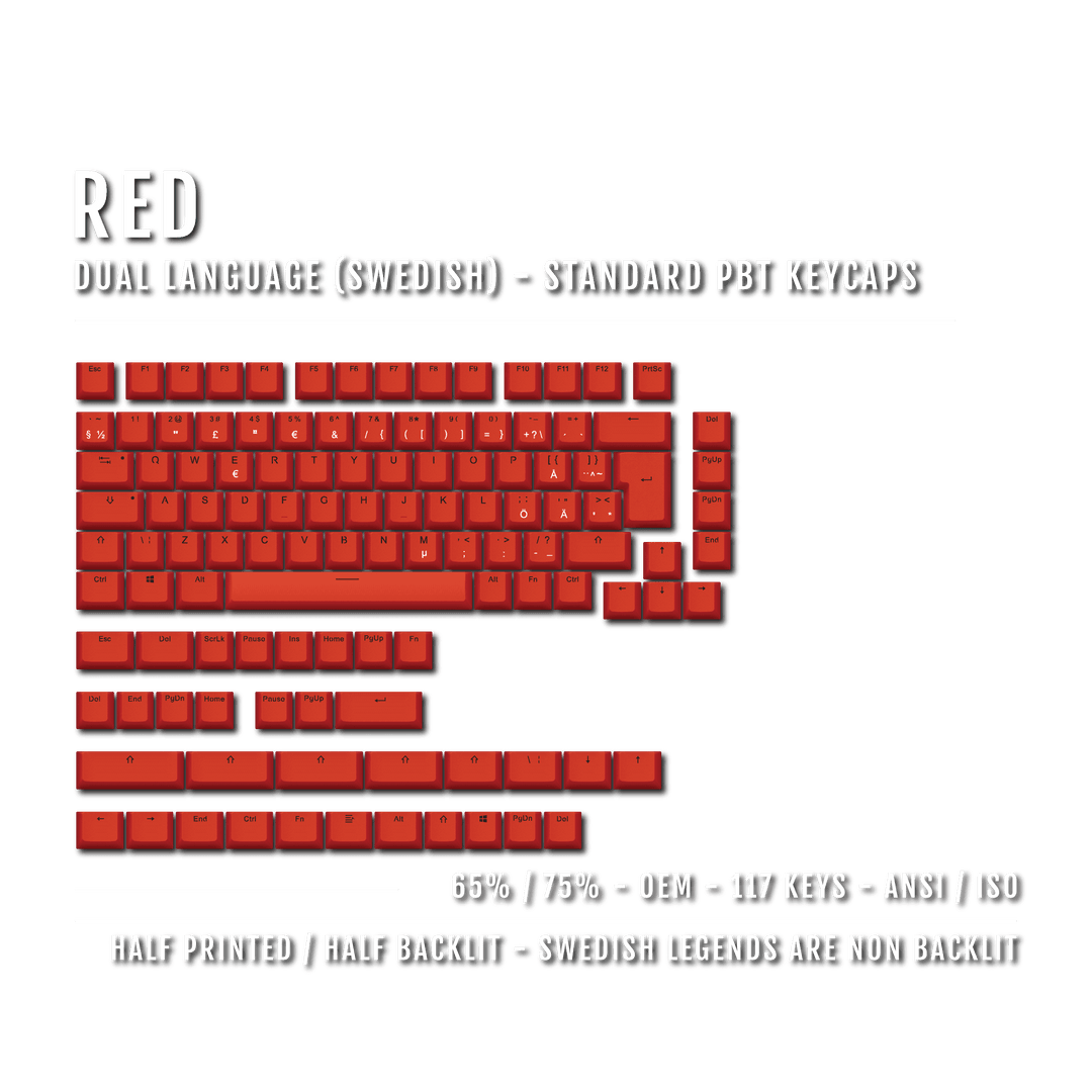 Red Swedish (ISO-SE) Dual Language PBT Keycaps - 65/75% Krome Keycaps LTD swedish