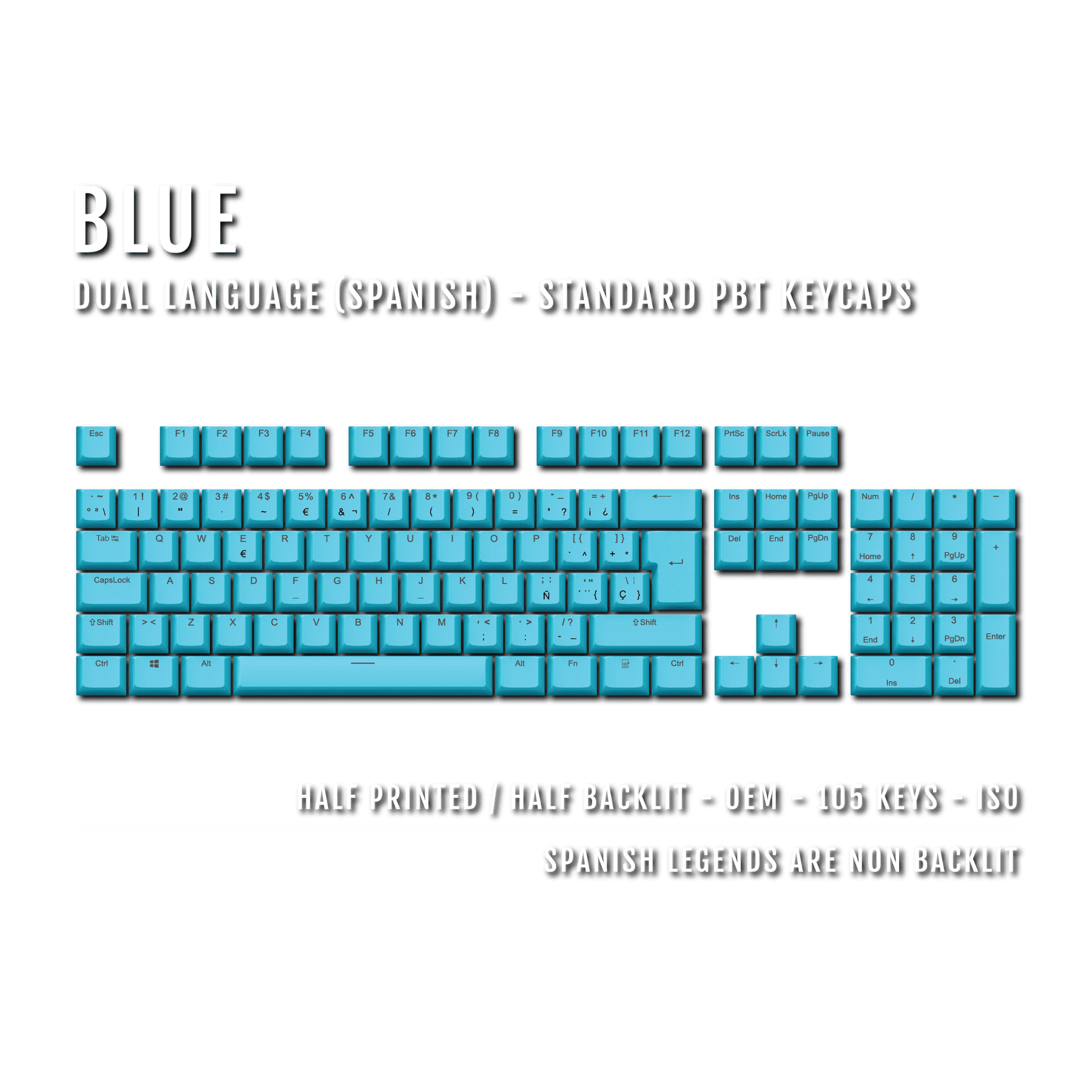 Spanish Key Set Blue Spanish (ISO-ES) Dual Language PBT Keycaps – Krome Keycaps LTD