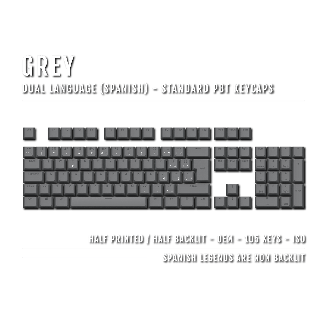 Grey Spanish (ISO-ES) Dual Language PBT Keycaps Krome Keycaps LTD spanish
