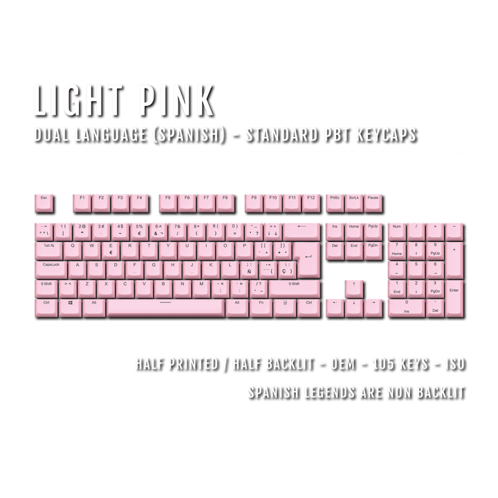 Light Pink Spanish (ISO-ES) Dual Language PBT Keycaps Krome Keycaps LTD spanish