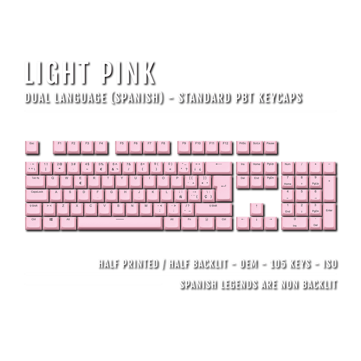 Light Pink PBT Spanish Keycaps - ISO-ES - 100% Size - Dual Language Keycaps - kromekeycaps