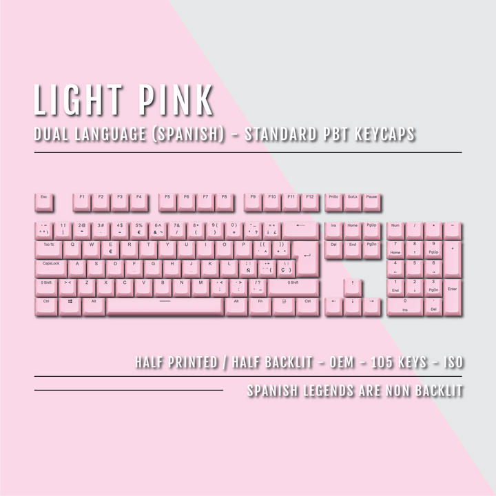Light Pink PBT Spanish Keycaps - ISO-ES - 100% Size - Dual Language Keycaps - kromekeycaps