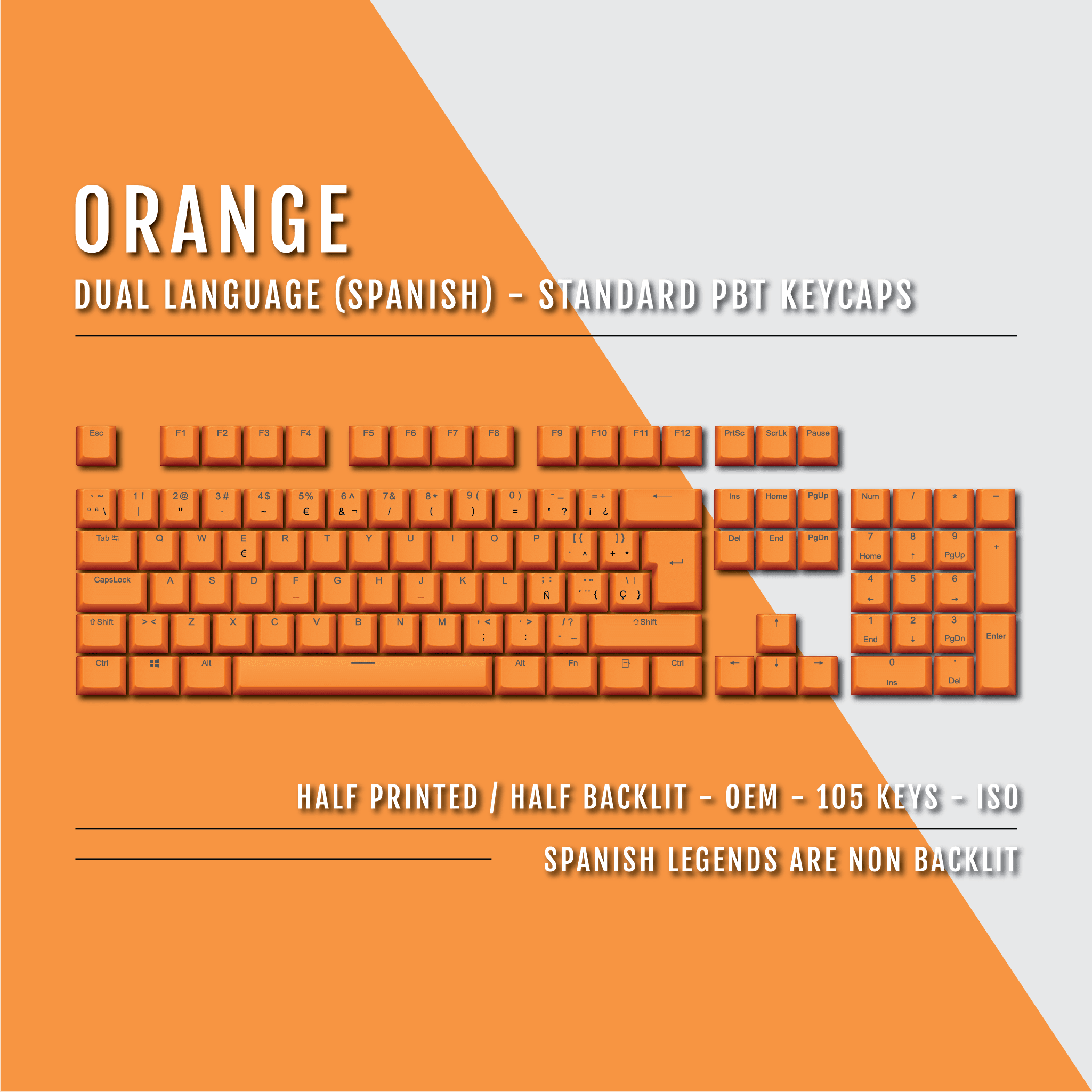 Orange Spanish (ISO-ES) Dual Language PBT Keycaps – Krome Keycaps LTD