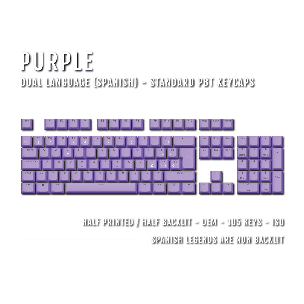 Purple PBT Spanish Keycaps - ISO-ES - 100% Size - Dual Language Keycaps - kromekeycaps