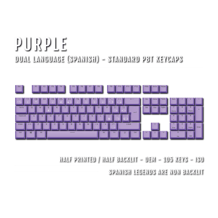 Purple PBT Spanish Keycaps - ISO-ES - 100% Size - Dual Language Keycaps - kromekeycaps