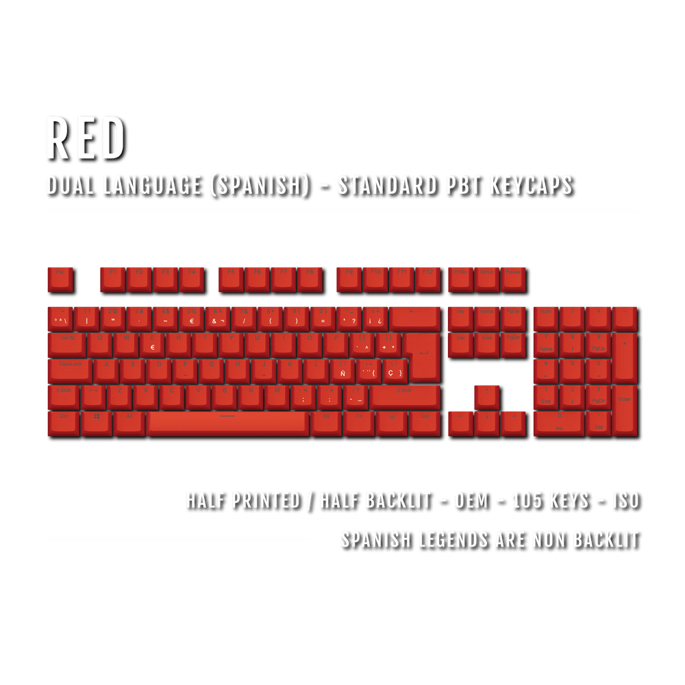 Red PBT Spanish Keycaps - ISO-ES - 100% Size - Dual Language Keycaps - kromekeycaps