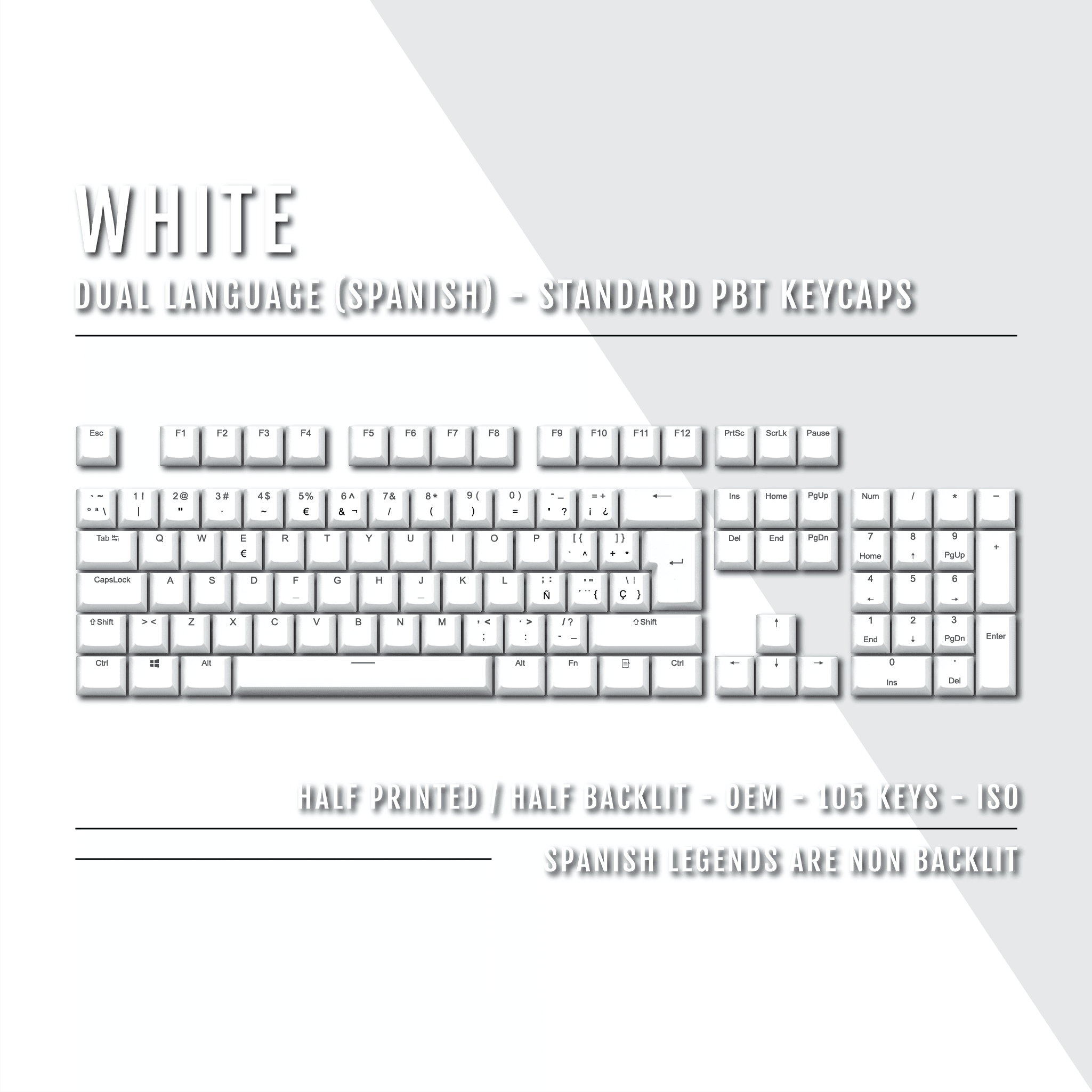 White Spanish (ISO-ES) Dual Language PBT Keycaps – Krome Keycaps LTD