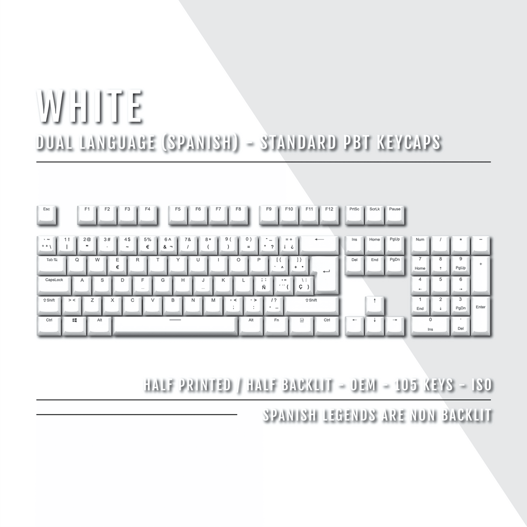 Spanish Key Set White Spanish (ISO-ES) Dual Language PBT Keycaps – Krome Keycaps LTD