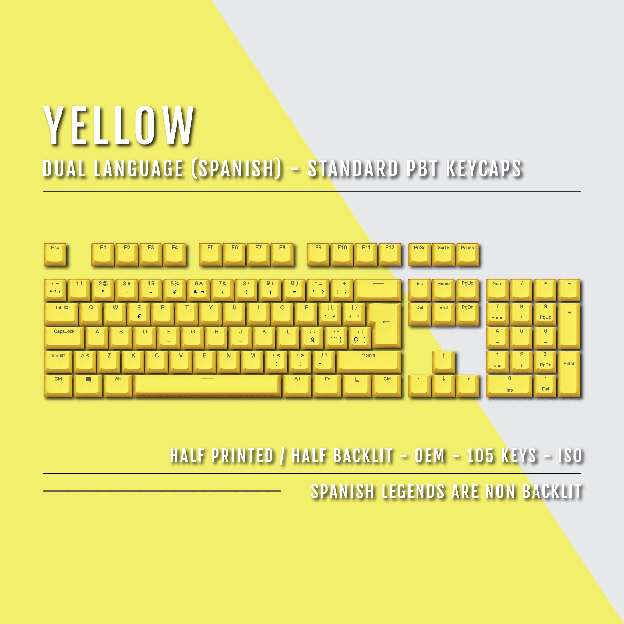 Yellow Spanish (ISO-ES) Dual Language PBT Keycaps – Krome Keycaps LTD