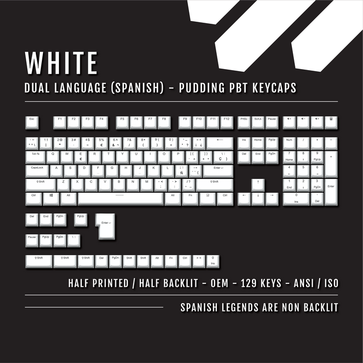 White Spanish (ISO-ES) Dual Language PBT Pudding Keycaps Krome Keycaps LTD spanish