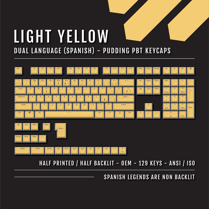 Light Yellow Spanish (ISO-ES) Dual Language PBT Pudding Keycaps Krome Keycaps LTD spanish
