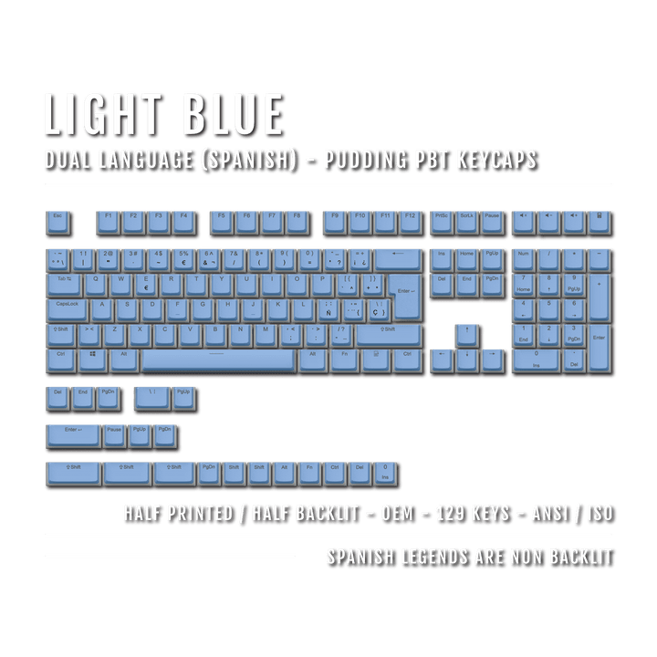 Light Blue Spanish (ISO-ES) Dual Language PBT Pudding Keycaps Krome Keycaps LTD spanish