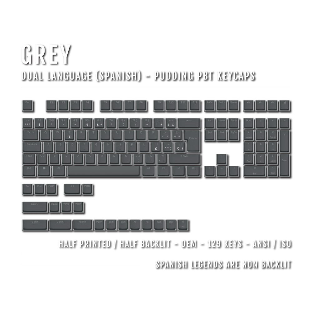 Grey Spanish (ISO-ES) Dual Language PBT Pudding Keycaps Krome Keycaps LTD spanish