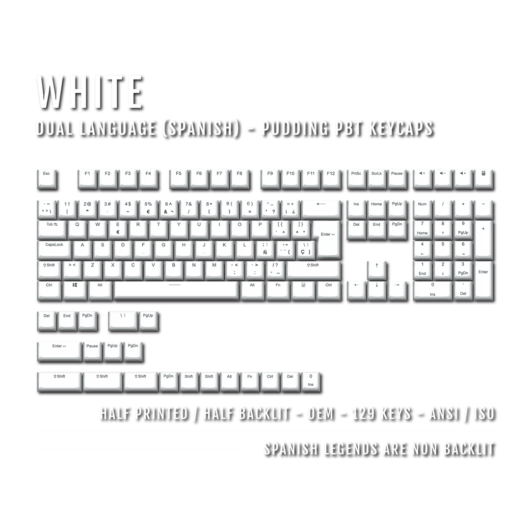 White Spanish (ISO-ES) Dual Language PBT Pudding Keycaps