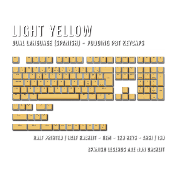 Light Yellow Spanish (ISO-ES) Dual Language PBT Pudding Keycaps