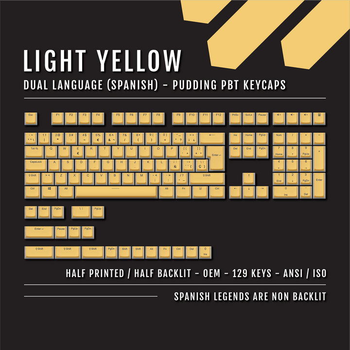 Light Yellow Spanish (ISO-ES) Dual Language PBT Pudding Keycaps Krome Keycaps LTD spanish