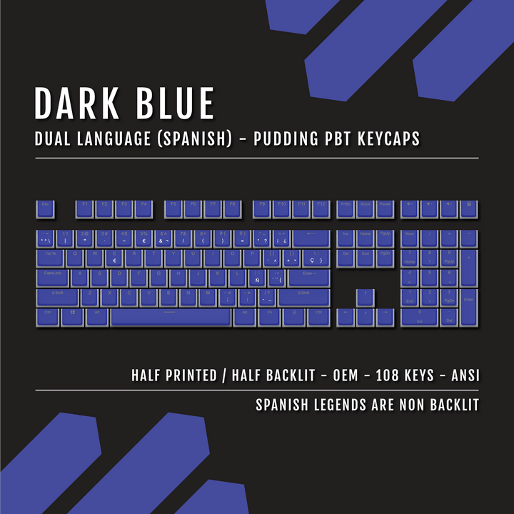 Dark Blue Spanish Dual Language PBT Pudding Keycaps Krome Keycaps LTD spanish