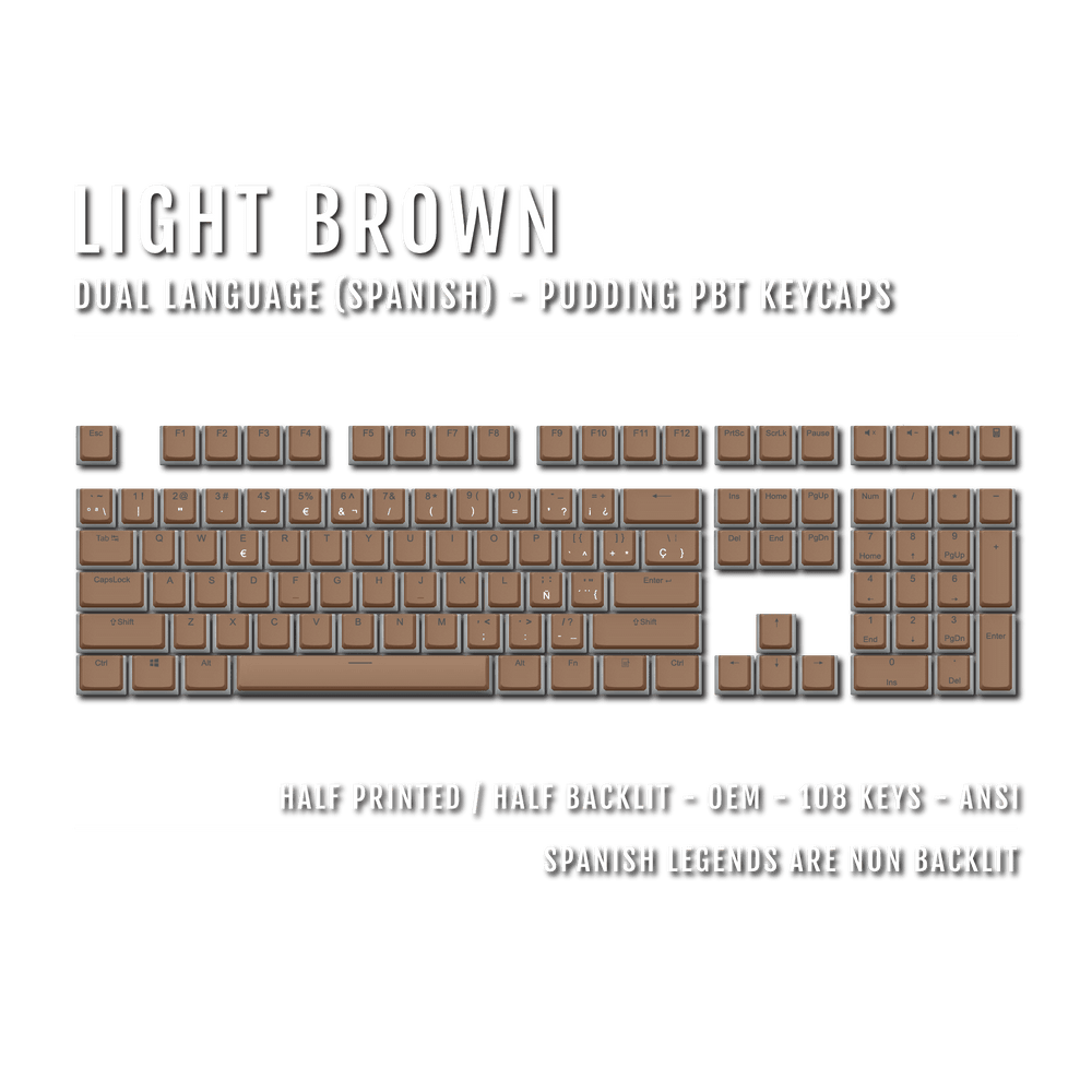 Light Brown Spanish Dual Language PBT Pudding Keycaps Krome Keycaps LTD spanish