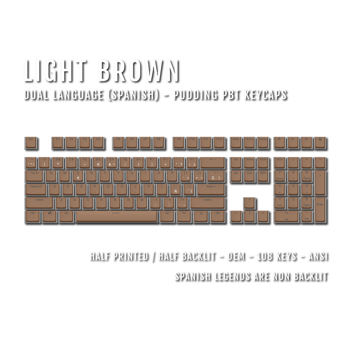 Light Brown Spanish Dual Language PBT Pudding Keycaps Krome Keycaps LTD spanish