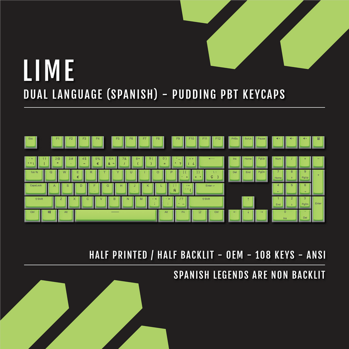 Lime Spanish Dual Language PBT Pudding Keycaps