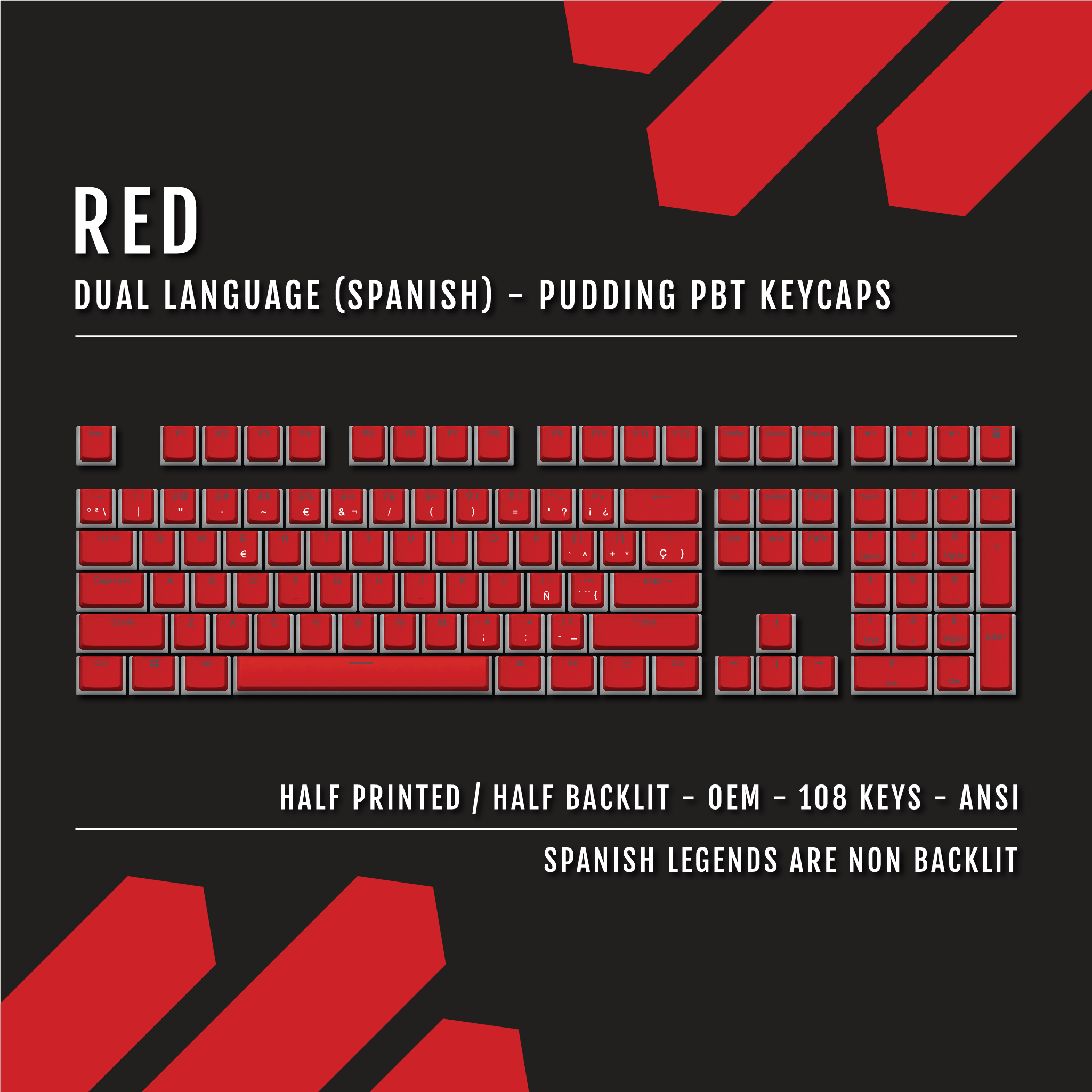Red Spanish Dual Language PBT Pudding Keycaps – Krome Keycaps LTD