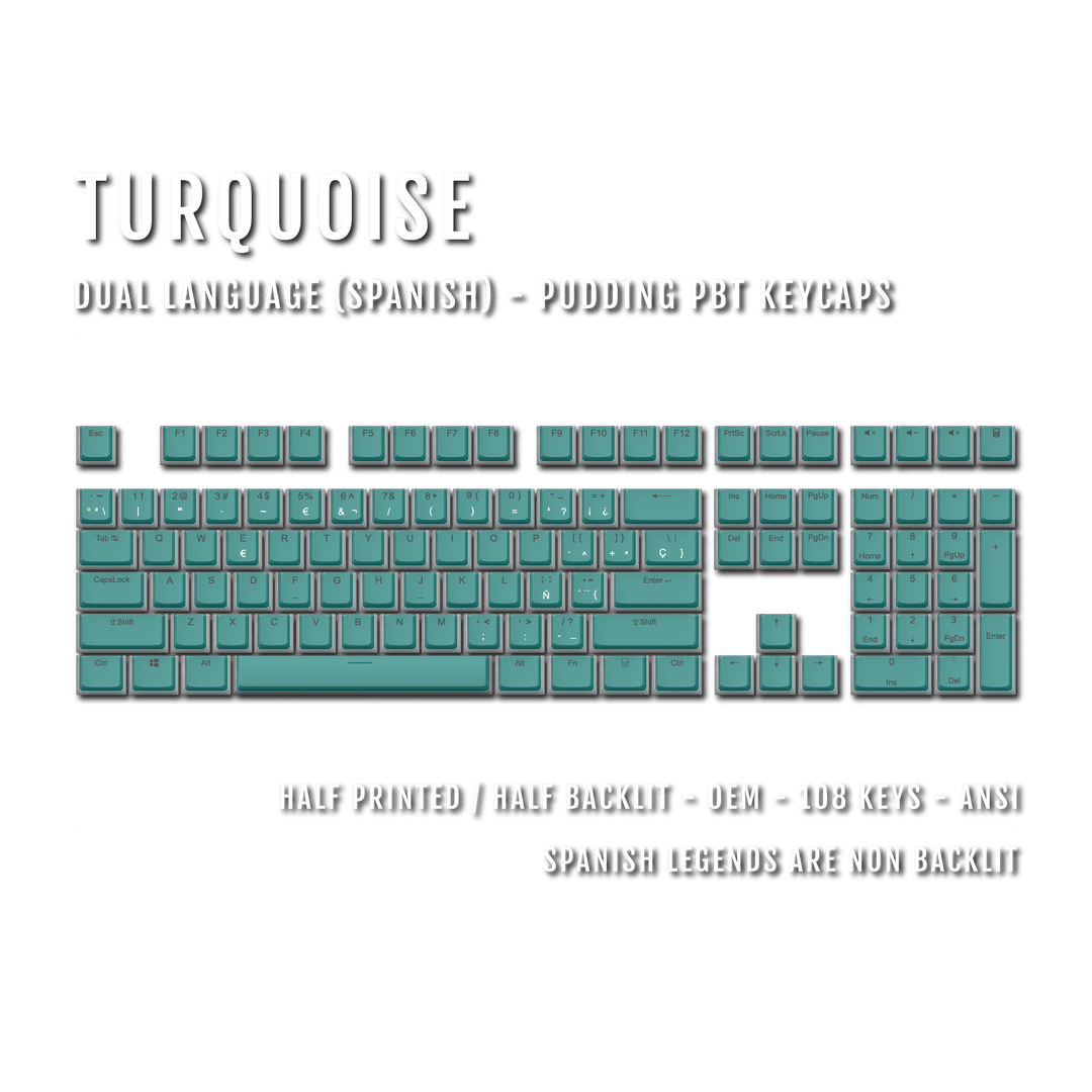 Turquoise Spanish Dual Language PBT Pudding Keycaps