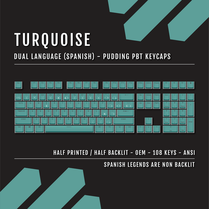 Turquoise Spanish Dual Language PBT Pudding Keycaps