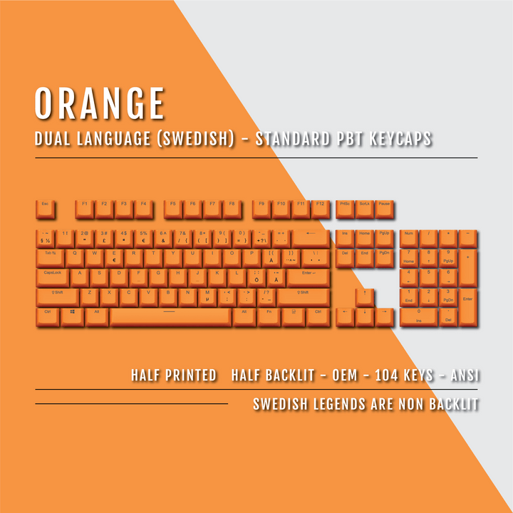 Orange Swedish (ISO-SE) Dual Language PBT Keycaps Krome Keycaps LTD swedish