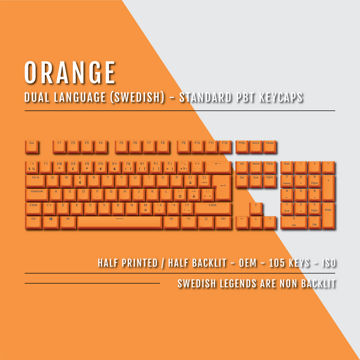 Orange Swedish (ISO-SE) Dual Language PBT Keycaps Krome Keycaps LTD swedish