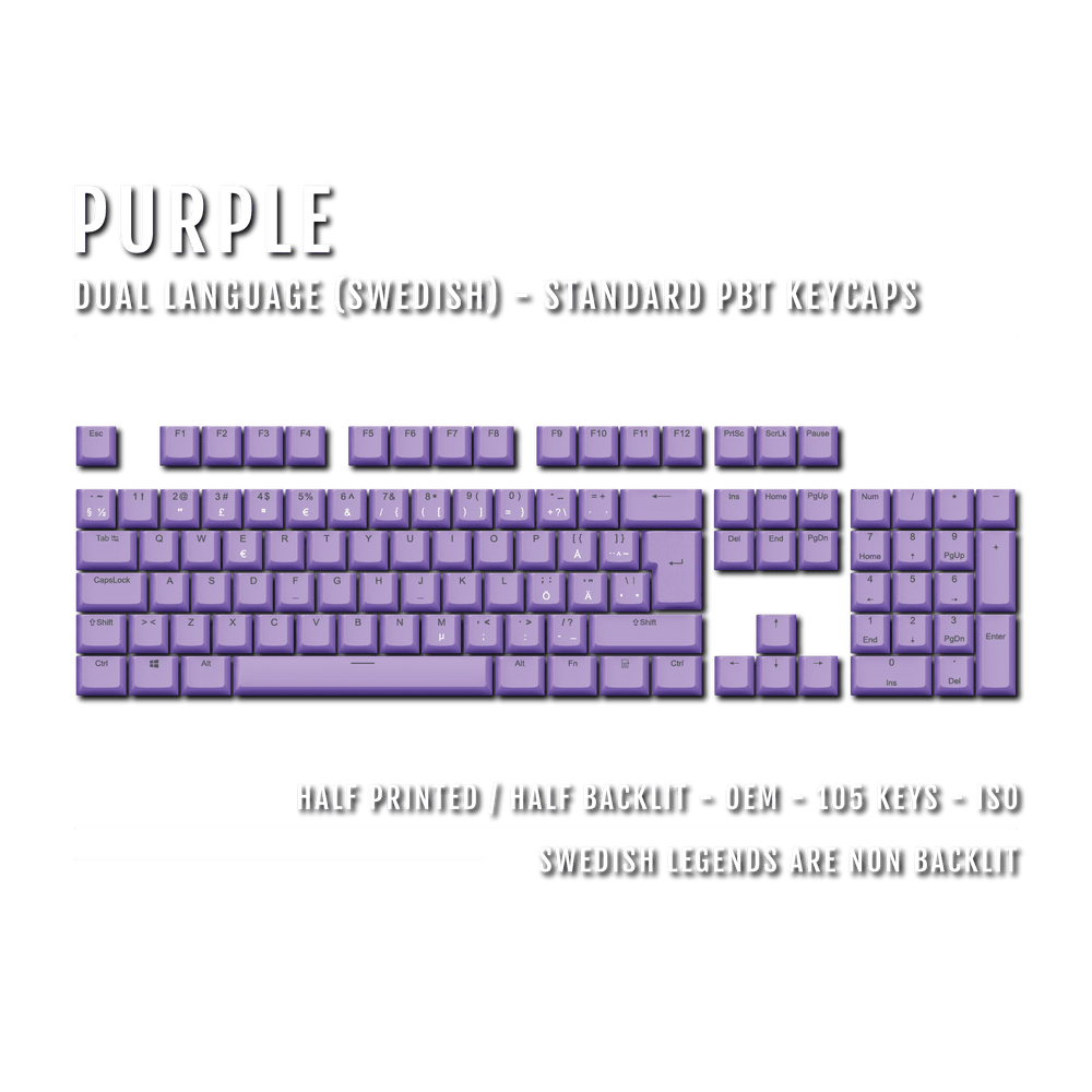 Purple PBT Swedish Keycaps - ISO-SE - 100% Size - Dual Language Keycaps - kromekeycaps