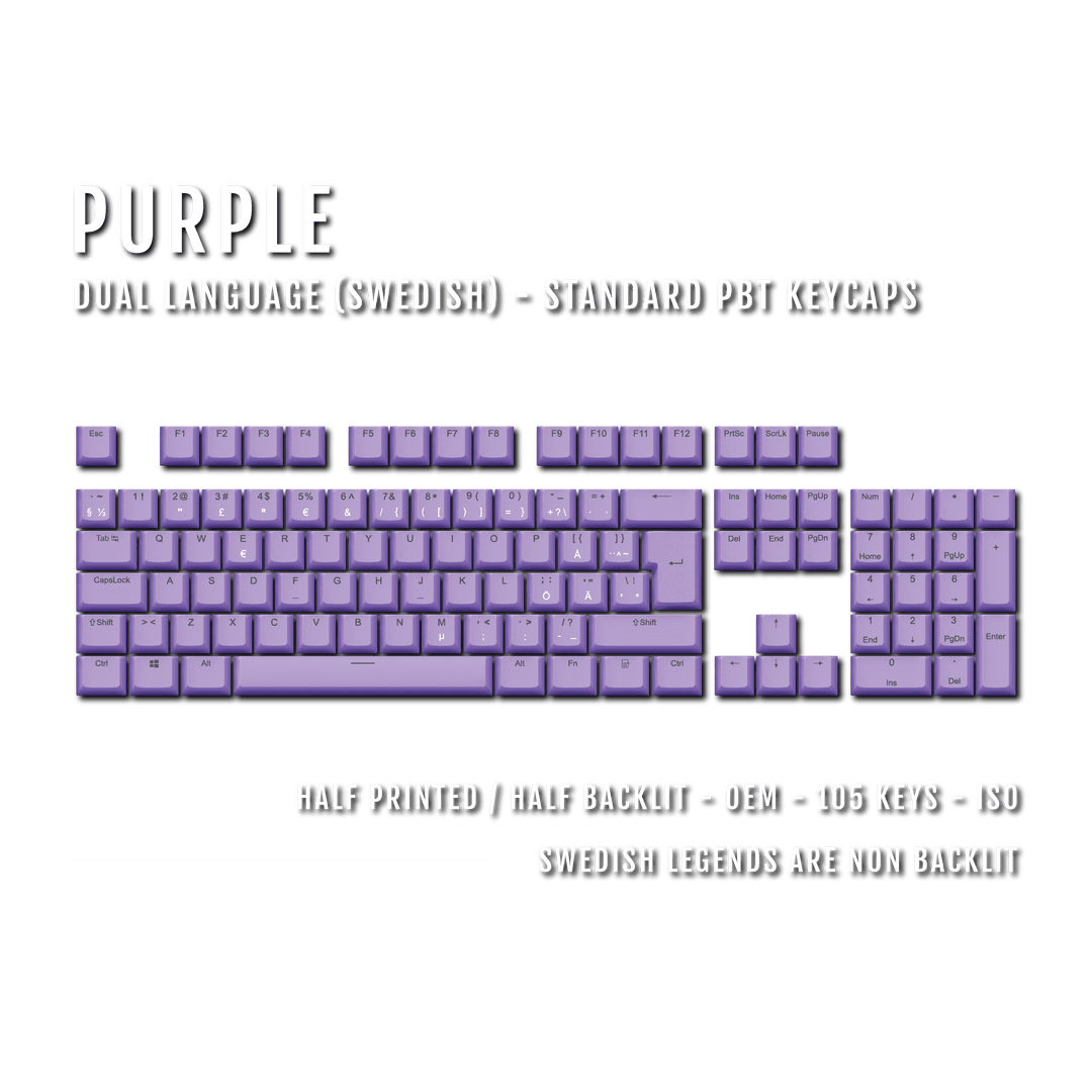 Purple PBT Swedish Keycaps - ISO-SE - 100% Size - Dual Language Keycaps - kromekeycaps