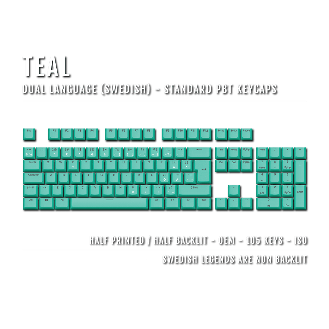 Teal PBT Swedish Keycaps - ISO-SE - 100% Size - Dual Language Keycaps - kromekeycaps