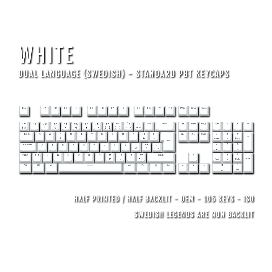 White Swedish (ISO-SE) Dual Language PBT Keycaps Krome Keycaps LTD swedish