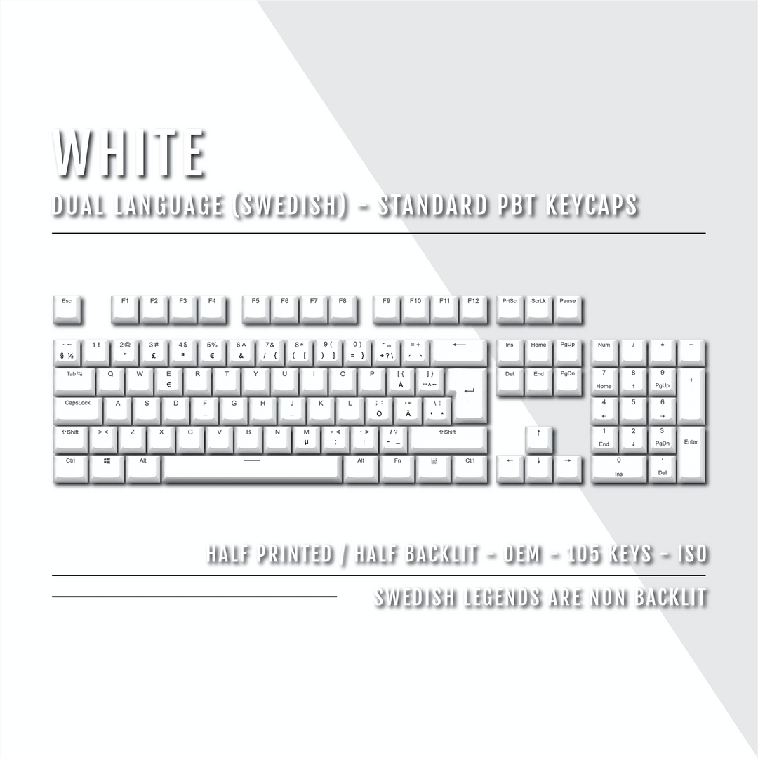 White Swedish (ISO-SE) Dual Language PBT Keycaps Krome Keycaps LTD swedish