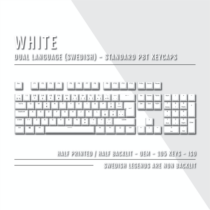 White Swedish (ISO-SE) Dual Language PBT Keycaps Krome Keycaps LTD swedish