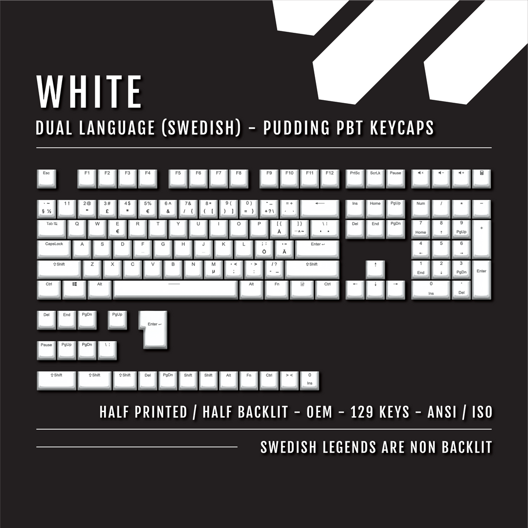 White Swedish (ISO-SE) Dual Language PBT Pudding Keycaps Krome Keycaps LTD swedish