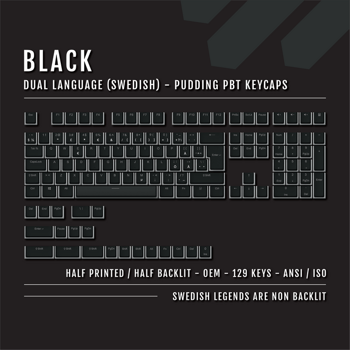 Black Swedish (ISO-SE) Dual Language PBT Pudding Keycaps Krome Keycaps LTD swedish