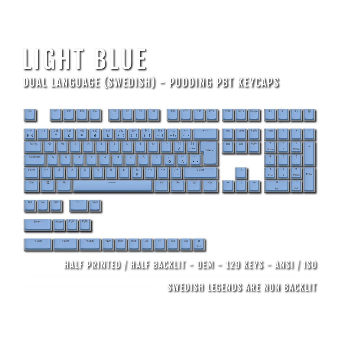 Light Blue Swedish (ISO-SE) Dual Language PBT Pudding Keycaps Krome Keycaps LTD swedish