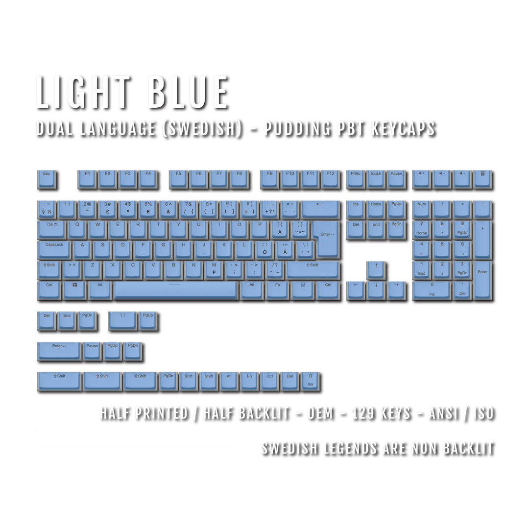 Light Blue Swedish (ISO-SE) Dual Language PBT Pudding Keycaps