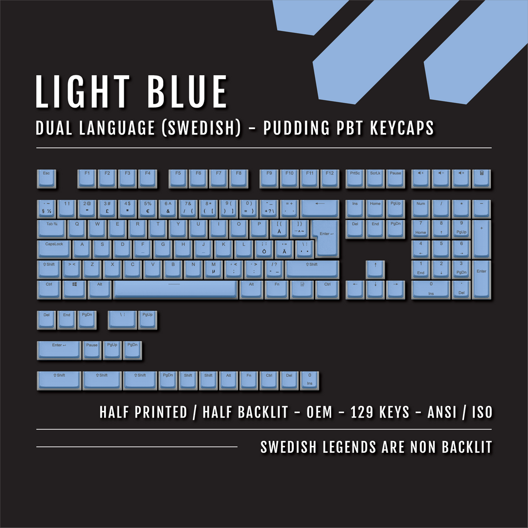 Light Blue Swedish (ISO-SE) Dual Language PBT Pudding Keycaps Krome Keycaps LTD swedish