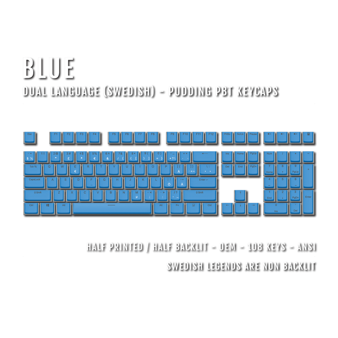 Blue Swedish Dual Language PBT Pudding Keycaps Krome Keycaps LTD swedish