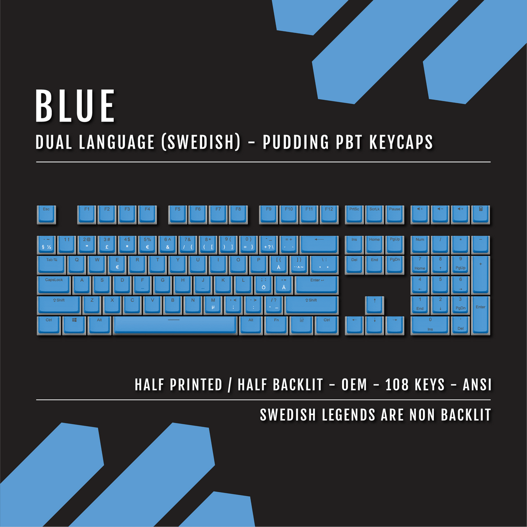 Blue Swedish Dual Language PBT Pudding Keycaps Krome Keycaps LTD swedish